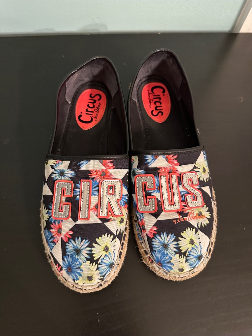 Circus by Sam Edelman Black Floral Espadrille Slip-On with 'CIRCUS' Patch